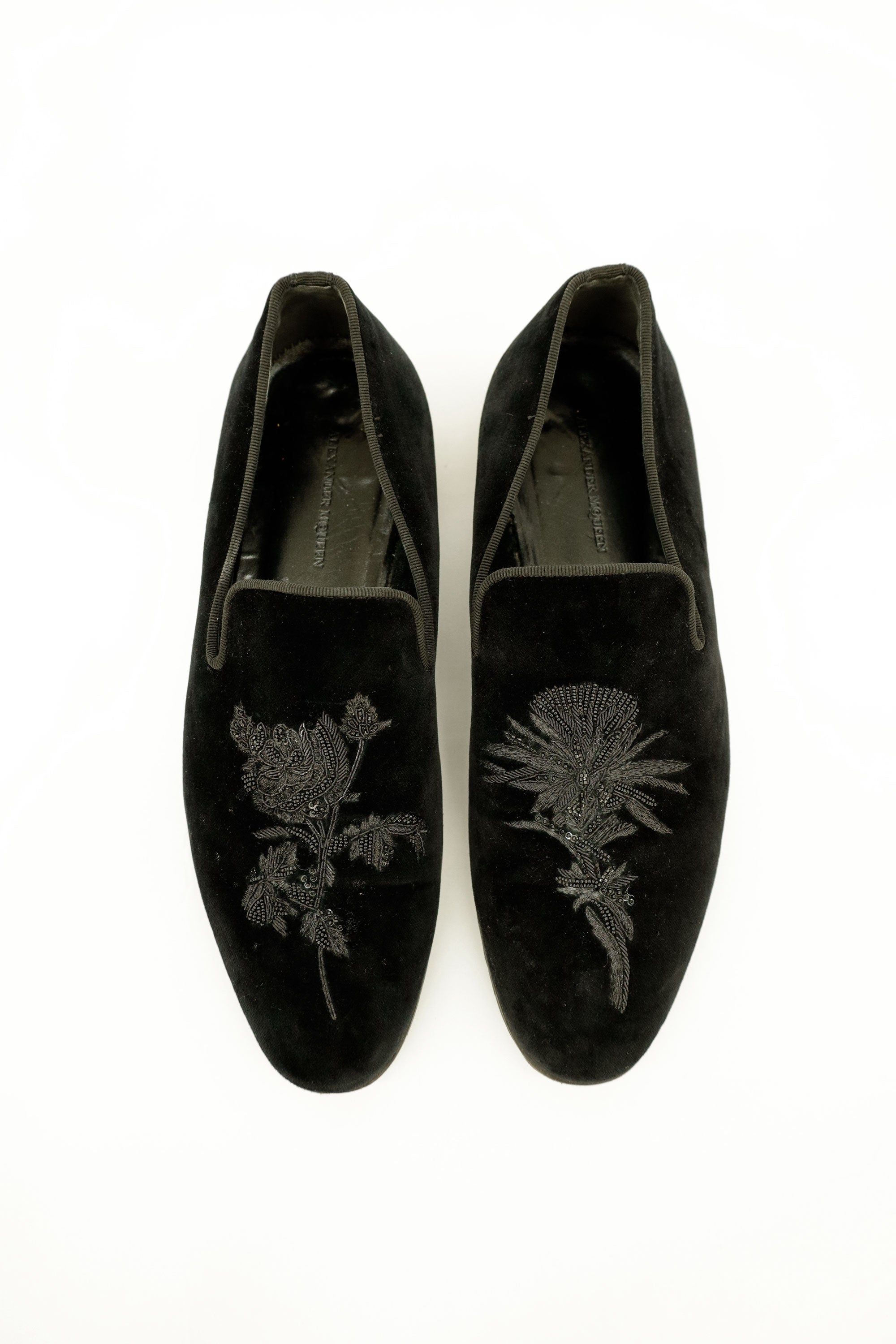 Embroidered Velour Slip-on Dress Shoes - Alexisander Maqueen , 2010s Embroidered Velour Slip-on Dress Shoes - Alexisander Maqueen , 2010s