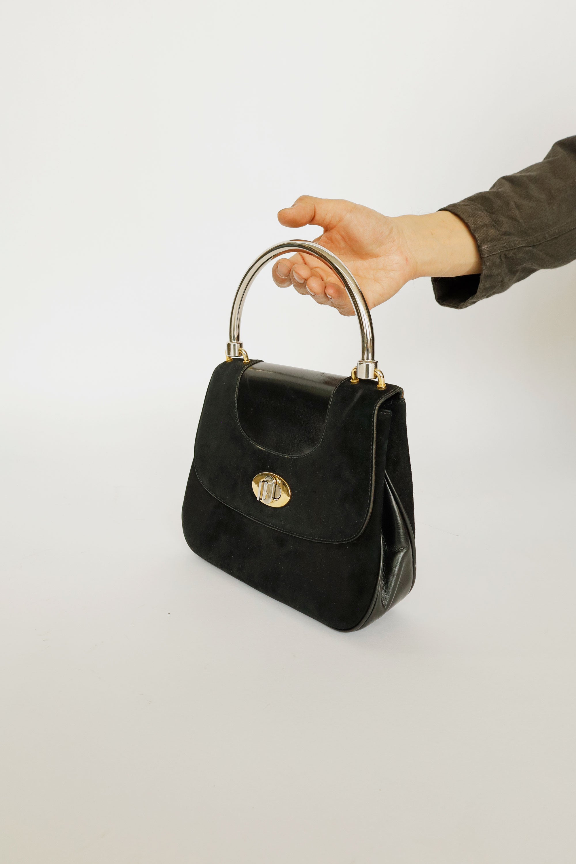 Gucci Handbag – Black Suede & Leather, Italy, c.1960s