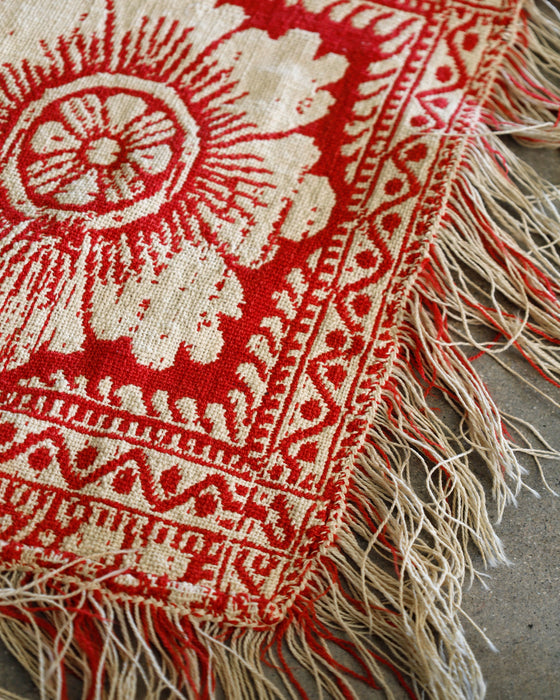 1800's Handwoven Red Coverlet Rug