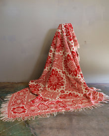  1800's Handwoven Red Coverlet Rug