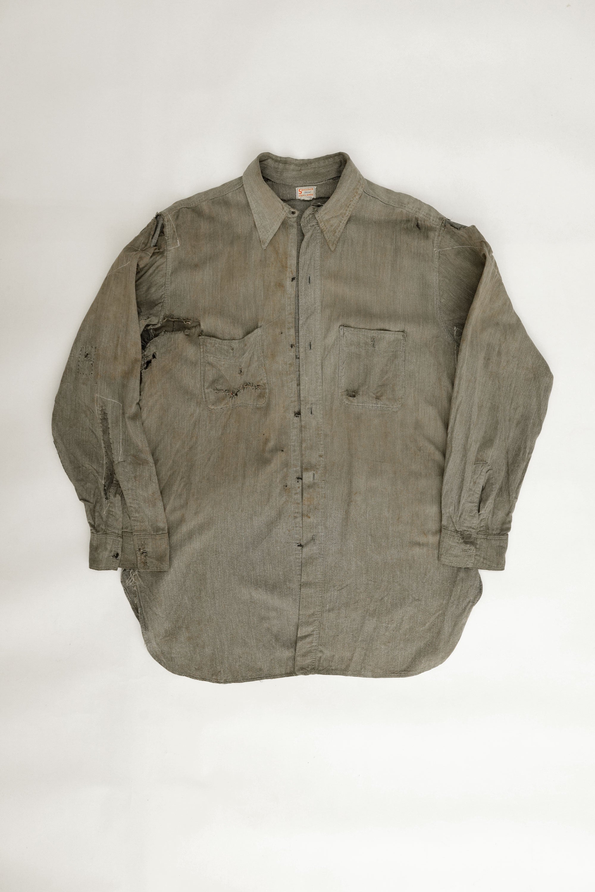 Distressed Black Chambray Work Shirt — 5 Brothers, USA, c.1940s
