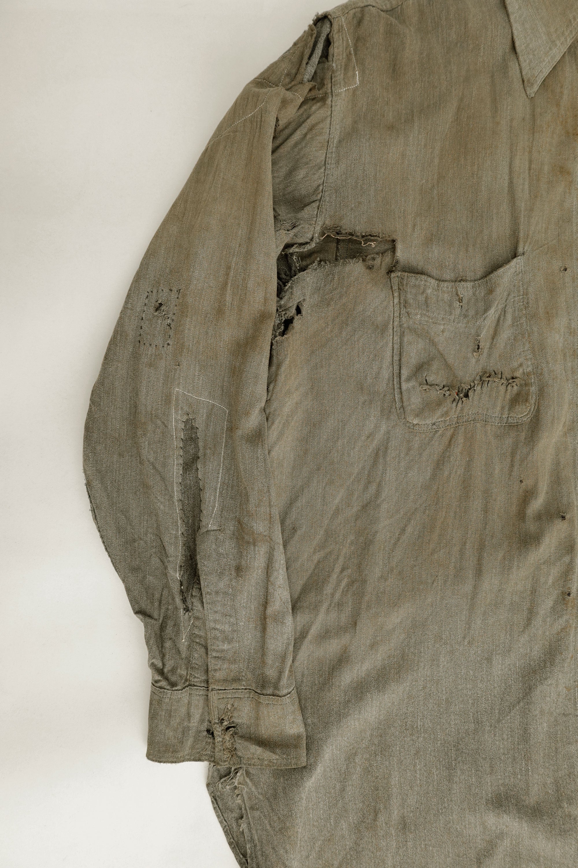 Distressed Black Chambray Work Shirt — 5 Brothers, USA, c.1940s