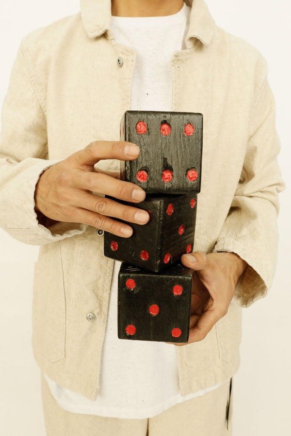 Set of Three Hand-Painted Wooden Dice – Folk Craft, c.mid-20th Century