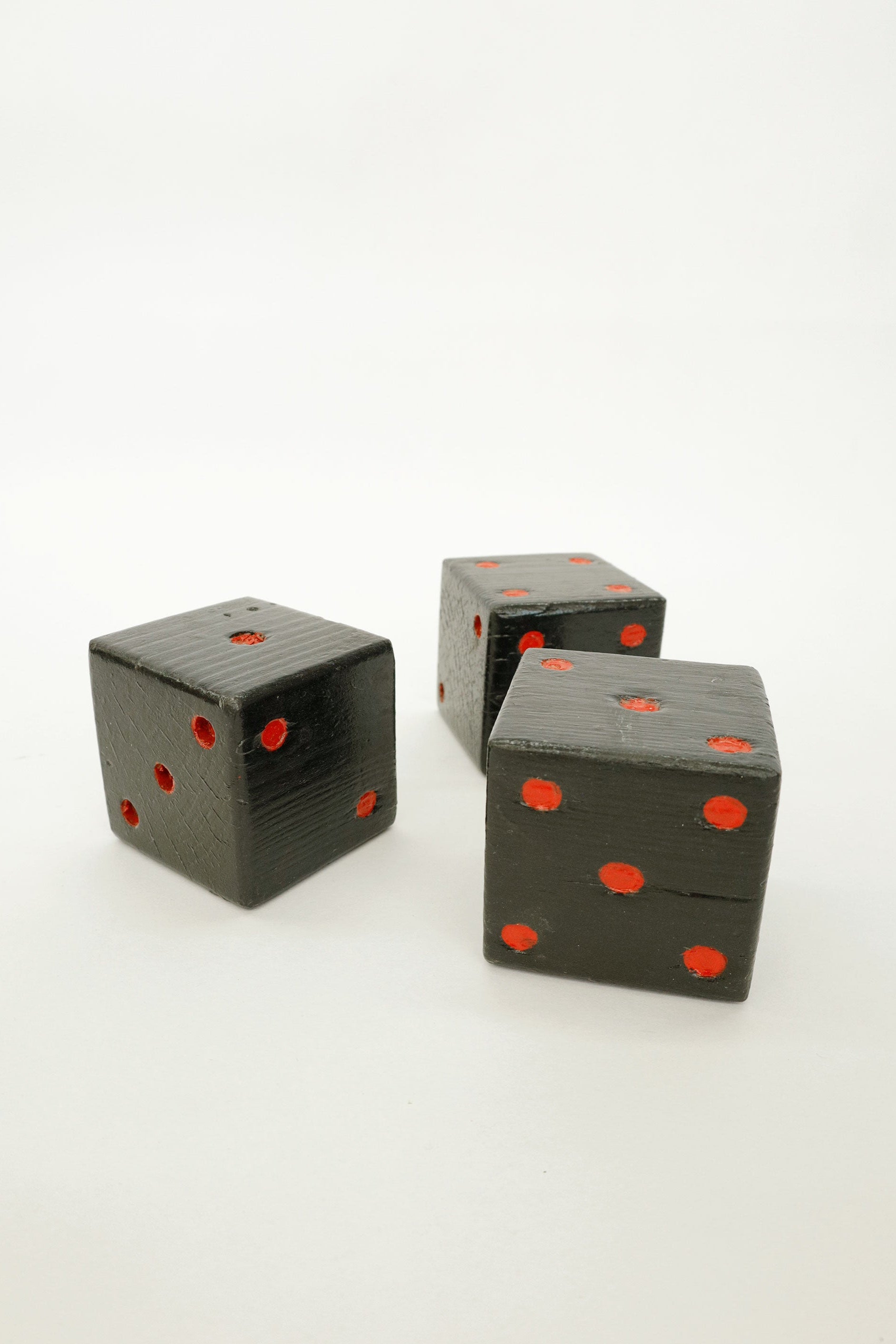 Set of Three Hand-Painted Wooden Dice – Folk Craft, c.mid-20th Century