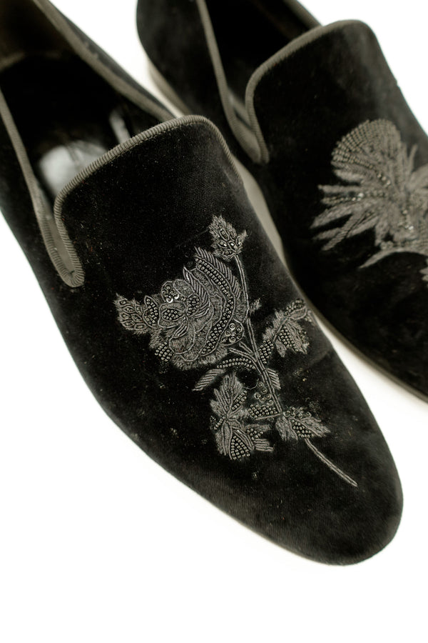 Embroidered Velour Slip-on Dress Shoes - Alexisander Maqueen , 2010s