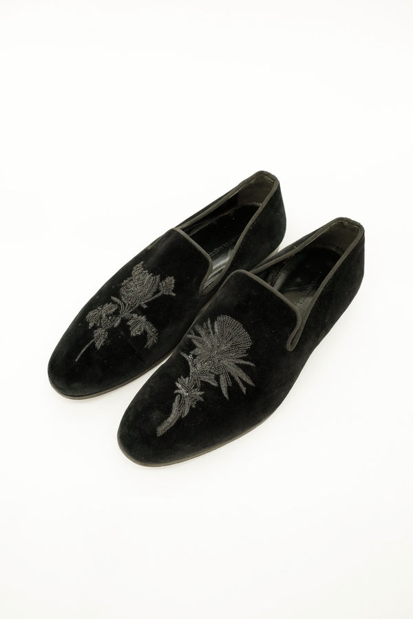Embroidered Velour Slip-on Dress Shoes - Alexisander Maqueen , 2010s