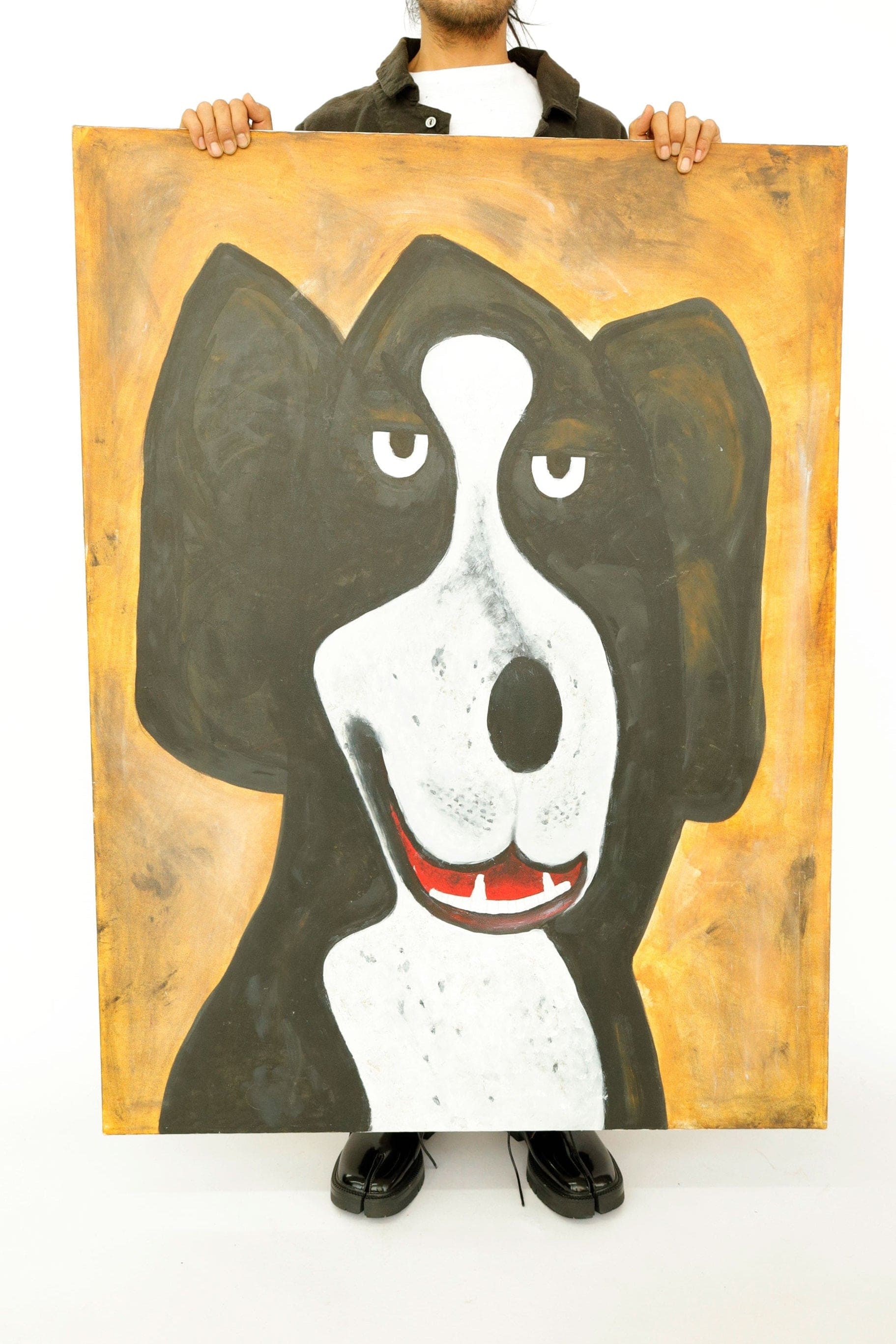 Untitled Dog Portrait – Acrylic on Canvas, Unknown Artist
