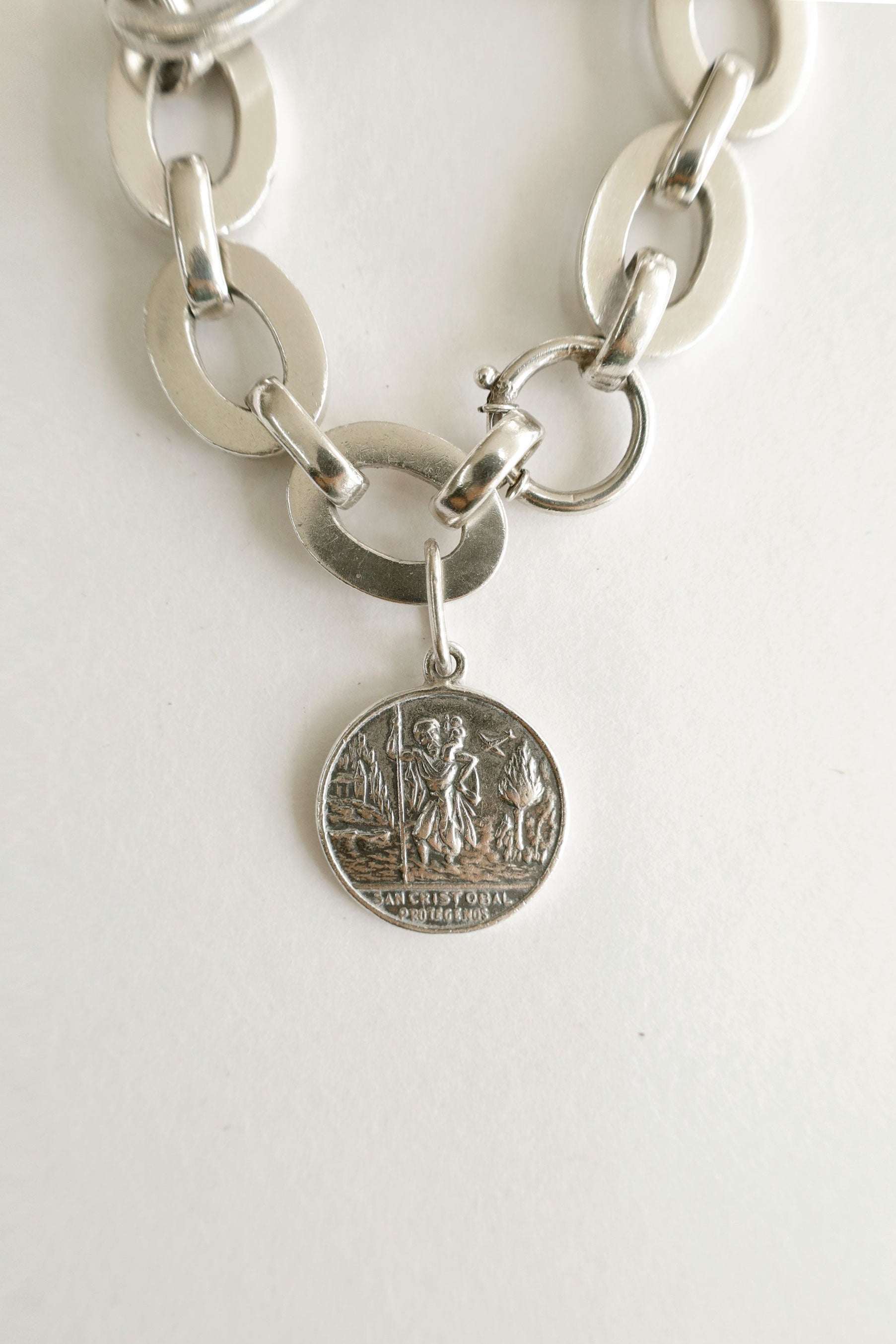 Oval Link Bracelet with San Cristóbal Medal – Casa Prieto, Mexico, c.1950s–60s