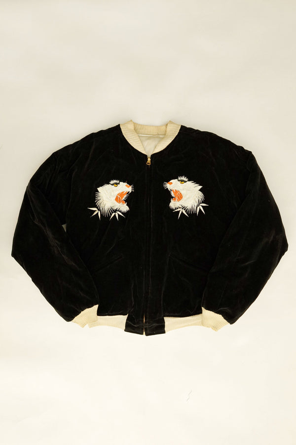 White Tiger Velour Souvenir Jacket  - Japan , 1950s