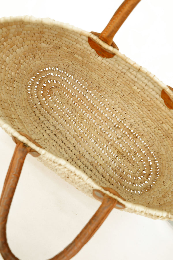 Woven Straw Tote with Short Leather Handles – Origin Unknown, c. Mid-20th Century