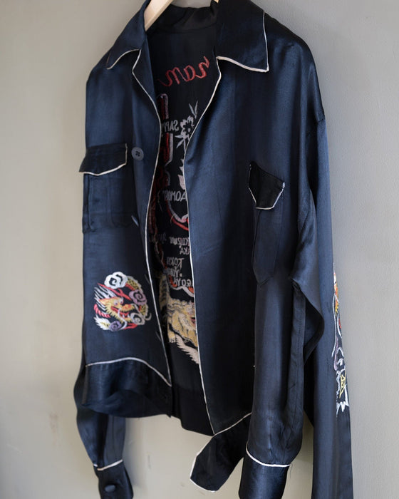 1950's Japanese Souvenir Jacket Black Japan Map