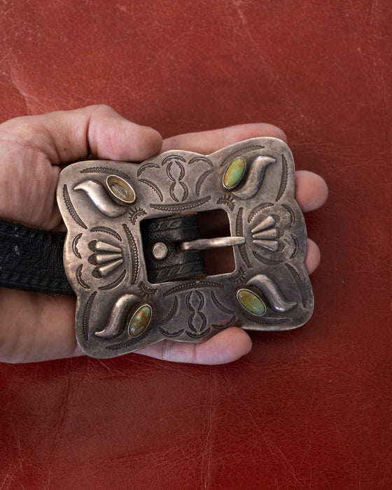 Native American Turquoise Silver Tone Buckle Belt